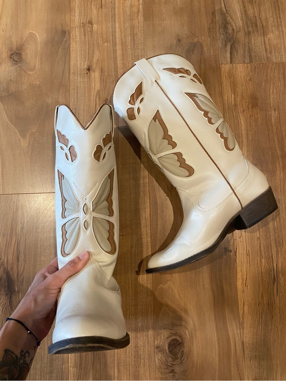 Coconuts by Matisse Cream and Tan Western Cutout Heeled Boots